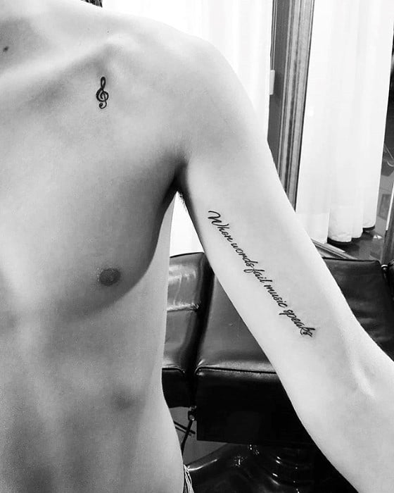 Music Note With Quote Guys Simple Chest Tattoo Inspiration