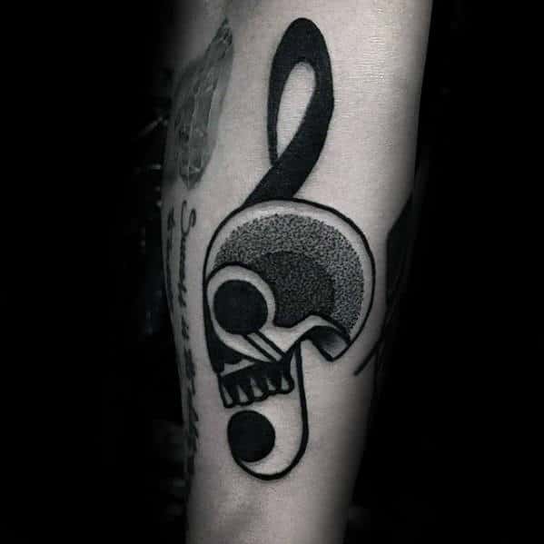 Music Note With Skull Awesome Mens Small Arm Tattoos