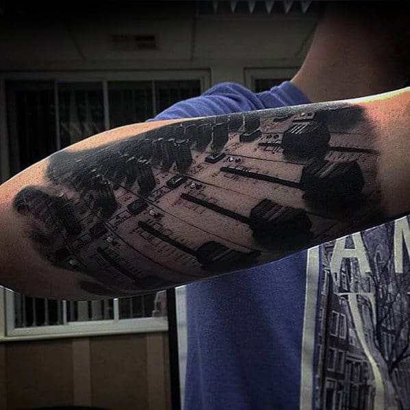 Music Production Hyper Realistic Guys Outer Forearm Tattoo
