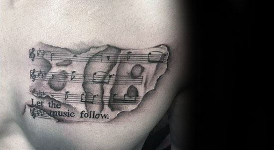 Music Staff Sheet Chest Tattoos Men