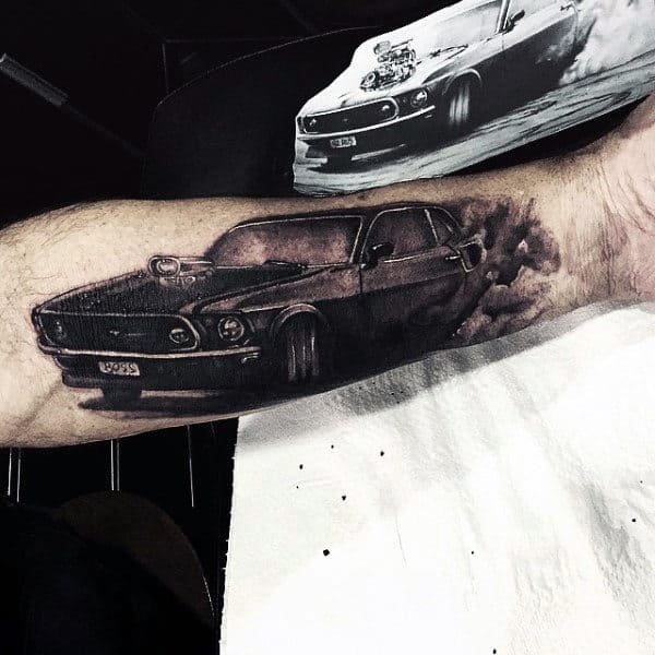 Mustang Burnout Manly Mens Inner Forearm Tattoos