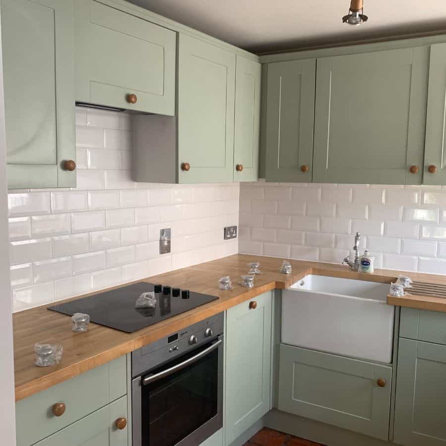 country style green cabinet kitchen apron sink