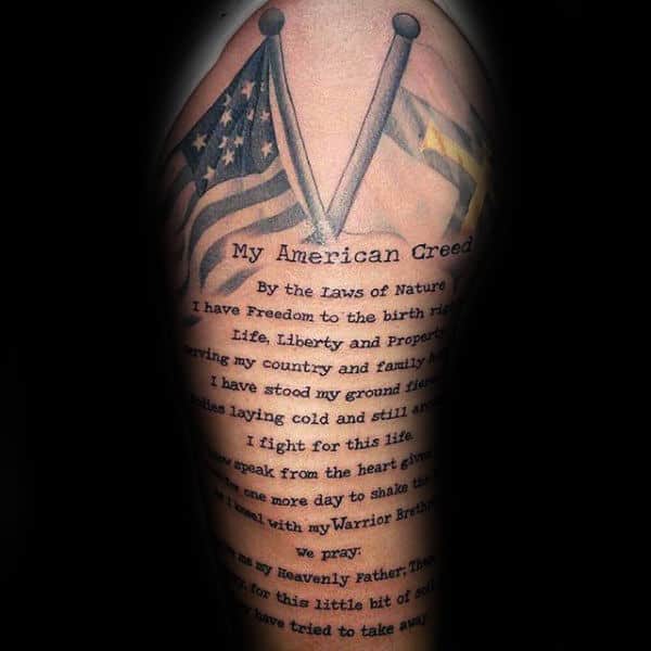 My American Creed Typewriter Font Mens Arm Tattoo Quote Design