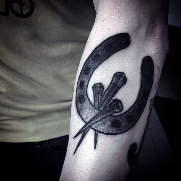 Nails With Traditional Horseshoe Guys Outer Forearm Tattoo Ideas