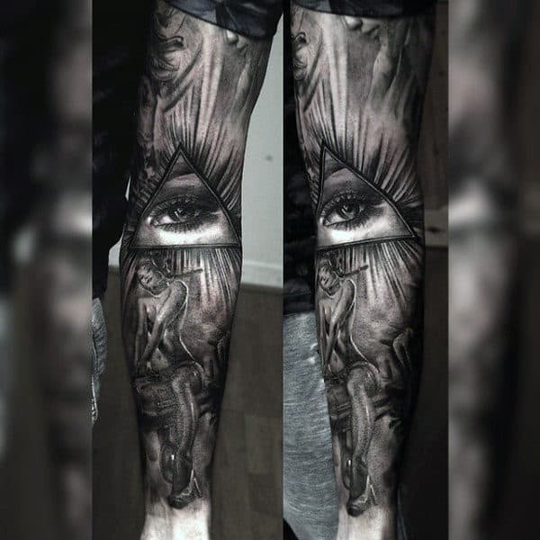 Naked Woman Illuminati Tattoo Male Sleeves