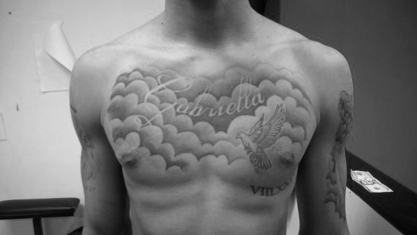 Name Cloud Guys Memorial Chest Tattoo Ideas