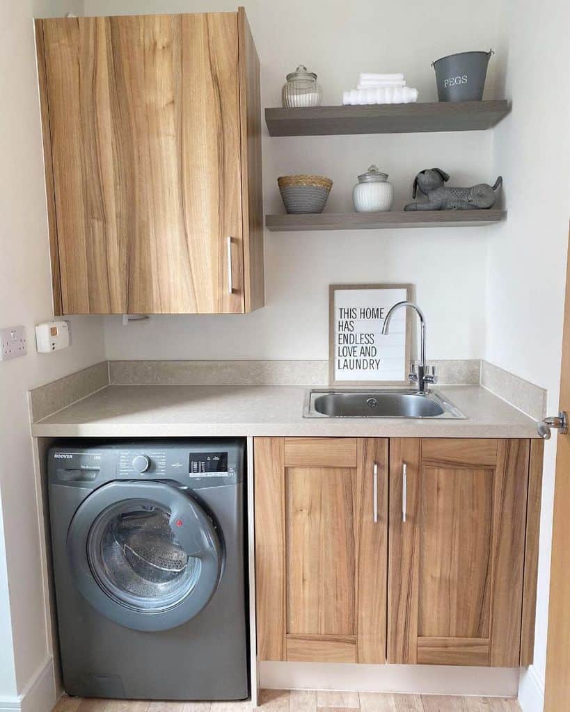 simple narrow laundry wood cabinets wall shelves