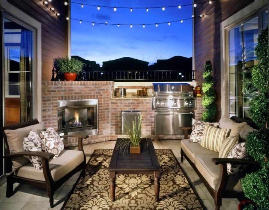 small apartment patio with fireplace and bbq