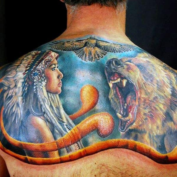 ative-american-girl-eagle-and-raging-beast-tattoo-male-back
