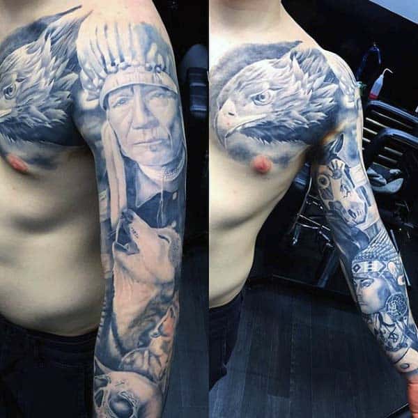 Native American Nice Guys Full Sleeve Tattoo Ideas