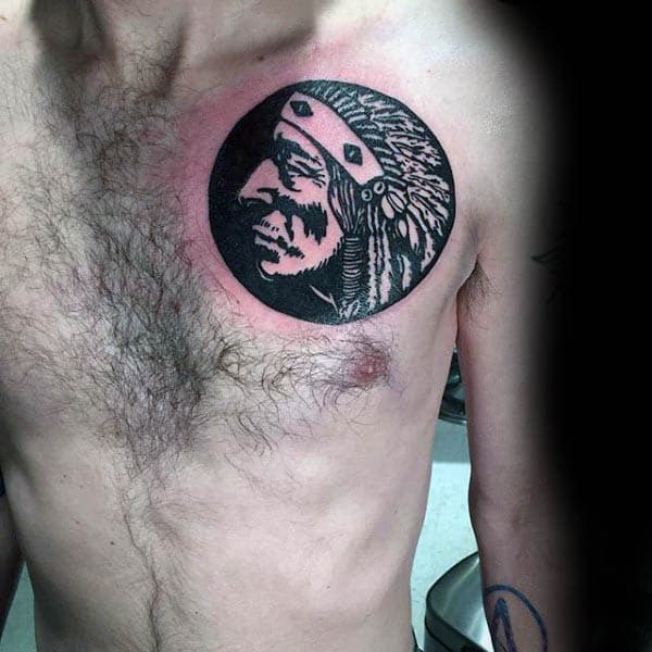 Native American Silhouette Mens Upper Chest Tattoos