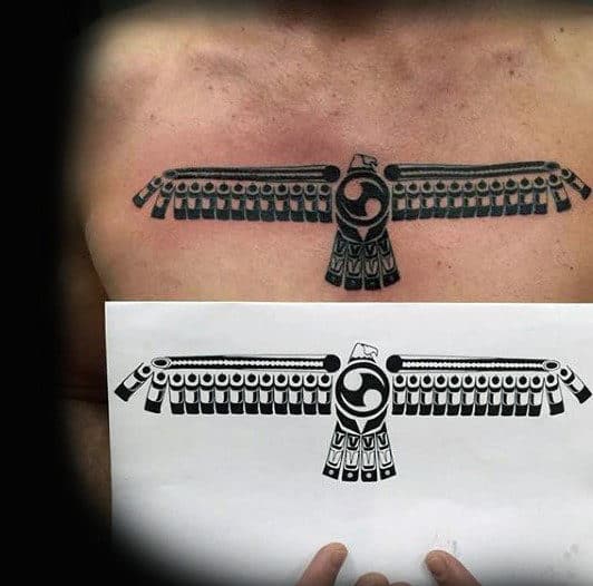 Native American Tribal Eagle Guys Chest Tattoo