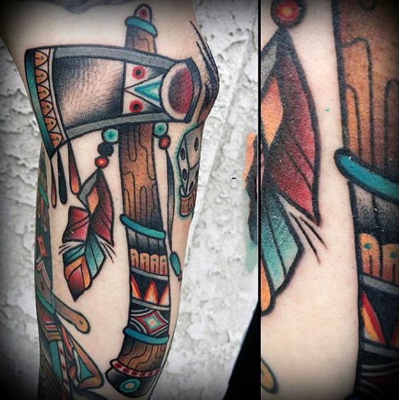 Native American Tribe Tomahawk Tattoo For Males