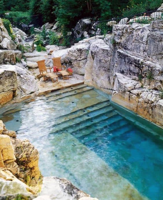 Natural Carved Rock Stone Home Swimming Pool