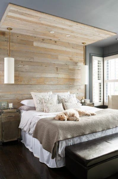 Natural Unpainted Bedroom Wood Wall Ideas