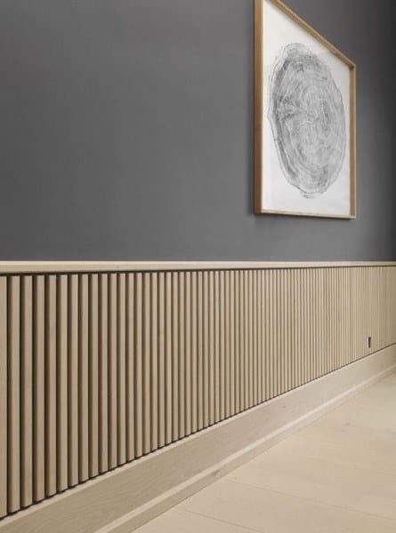 natural unstained wood slats wainscoting