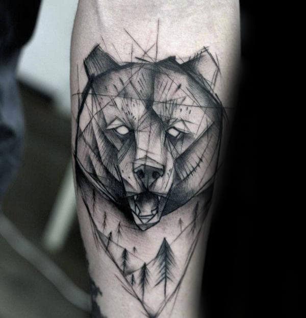 Nature Geometric Bear Mens Inner Forearm Tattoo