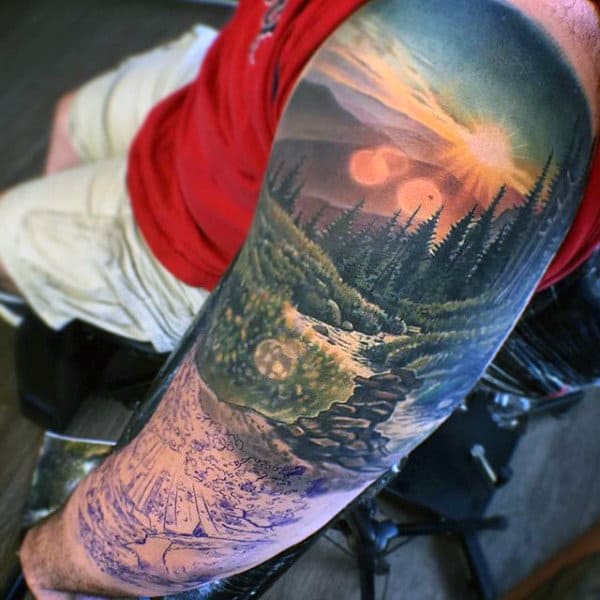 Nature Landscape Artistic Guys Full Sleeve Tattoos