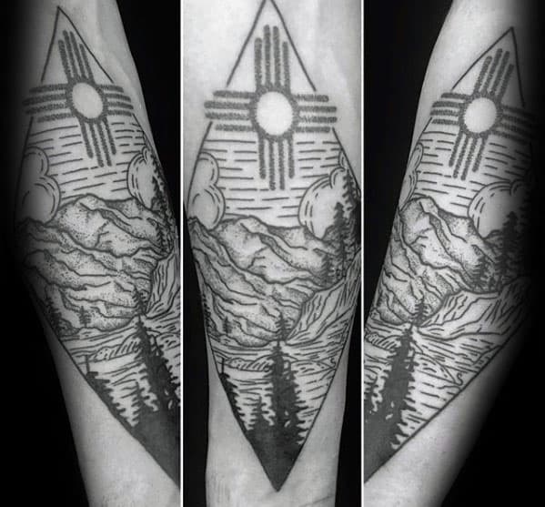 Nature Landscape Inner Forearm Distinctive Male Zia Tattoo Designs