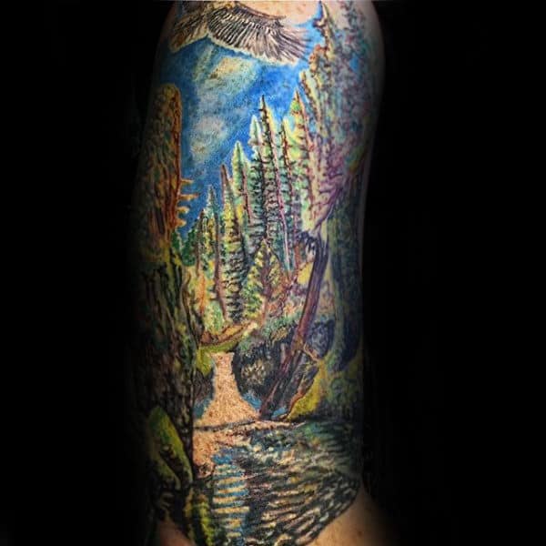 Nature Landscape Waterfall Mens Arm Tattoos