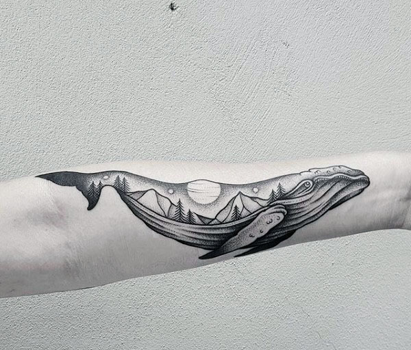 Nature Landscape Whale Guys Inner Forearm Tattoos