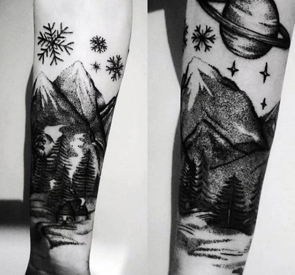 Nature Scene Snowflake Mens Forearm Tattoos