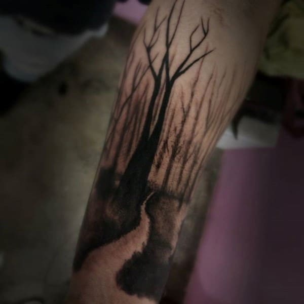 Nature Trail Forearm Tree Male Tattoo Ideas