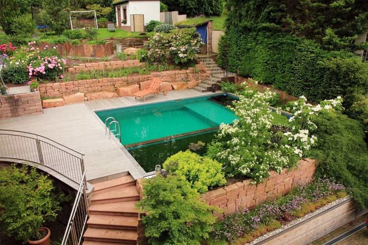 natural above ground semi In ground pool deck