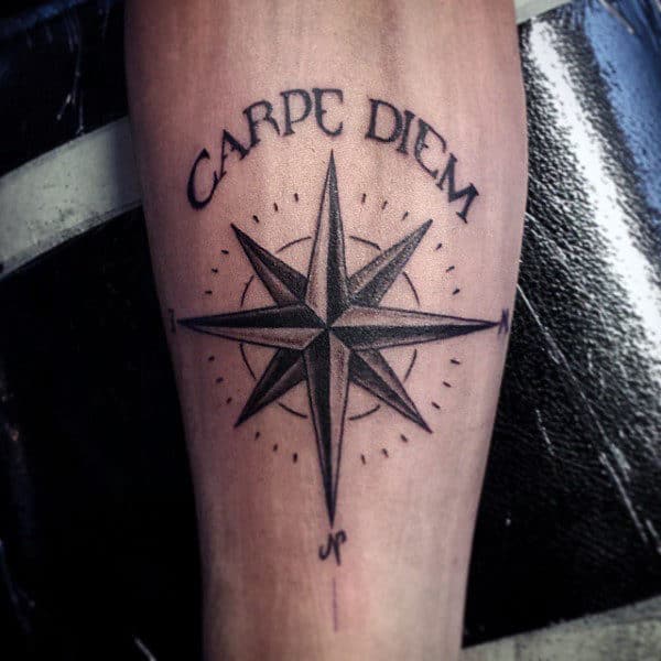 Nautical Compass Carpe Diem Mens Inner Forearm Tattoo Inspiration