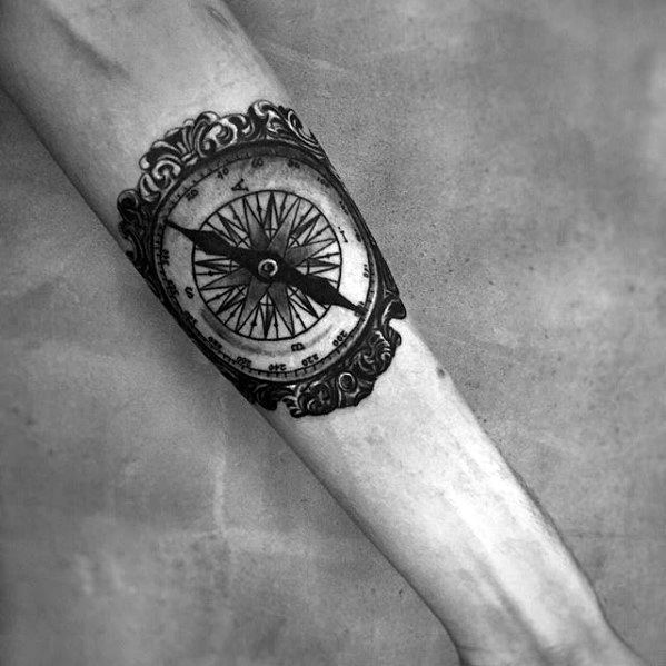 Nautical Compass Ornate Small Detailed Guys Inner Forearm Tattoos