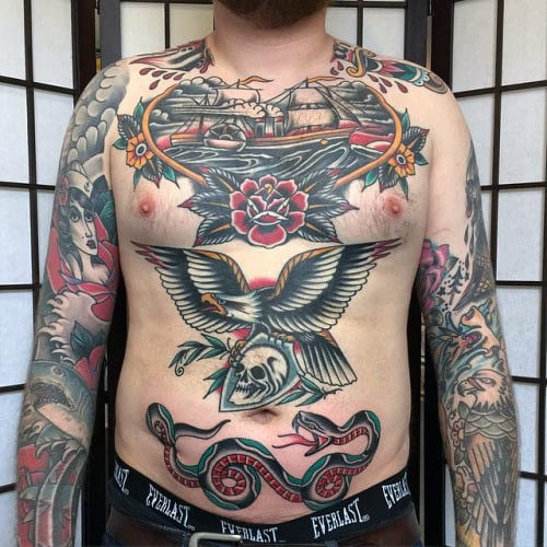 Nautical Guys Traditional Ideas For Chest Tattoos