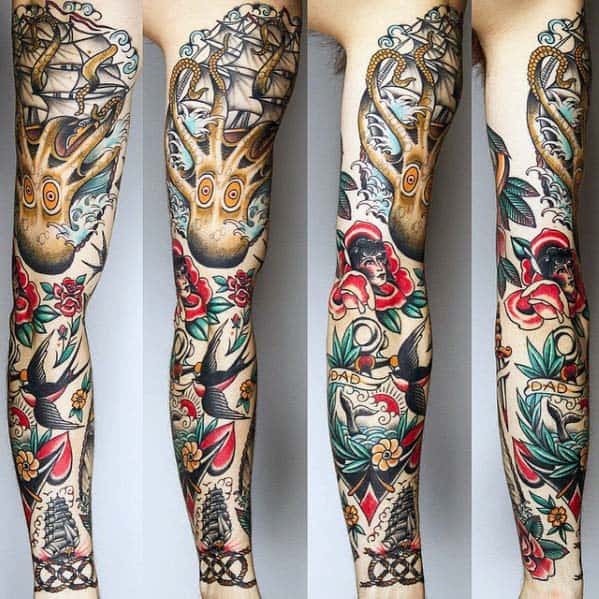 Nautical Mens Traditional Old School Sleeve Tattoos