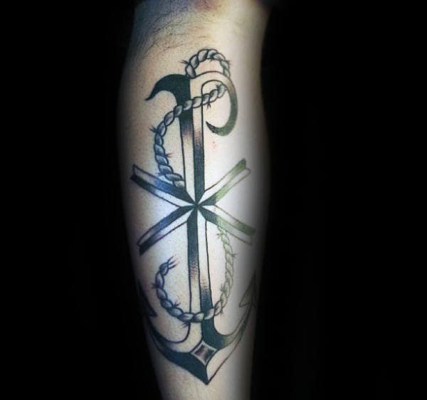 Nautical Rope And Anchor Guys Chi Rho Forearm Tattoos