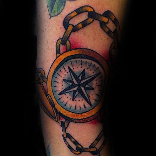 Nautical Star Inside Compass Guys Old School Tattoos