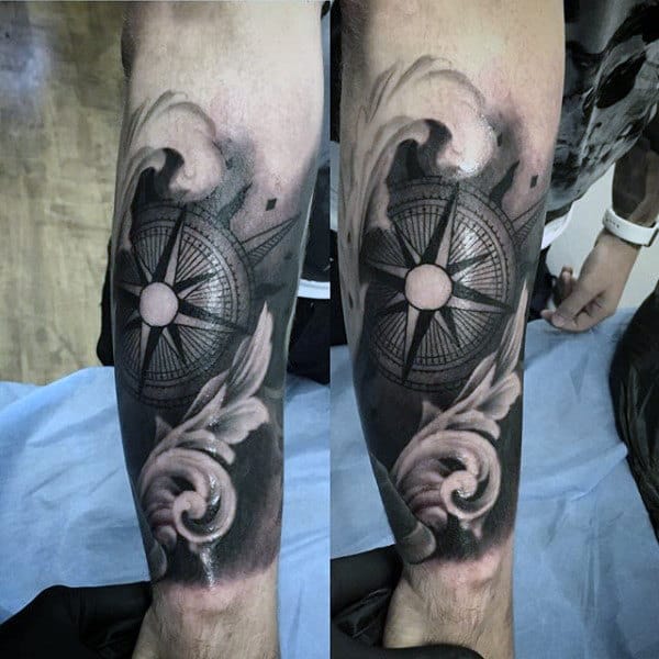 Nautical Star Mens Compass Filigree Forearm Sleeve