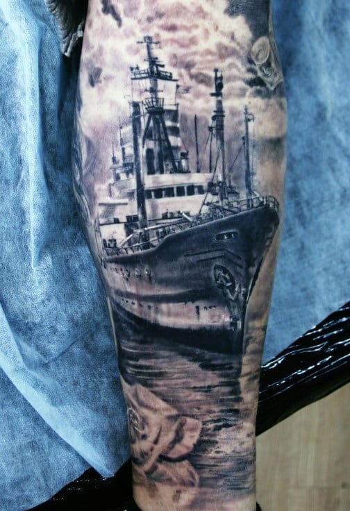 Naval Warfare Reaslitic Mens Navy Sleeve Tattoo