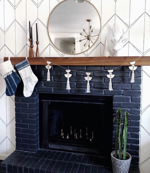 Navy Blue Brick Painted Fireplace