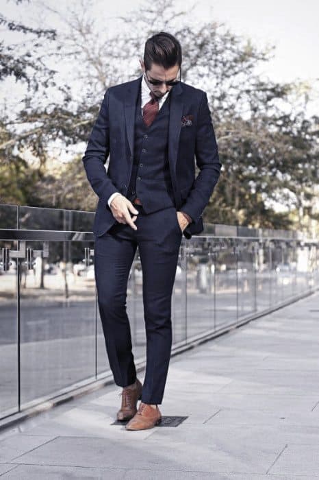 Navy Blue Suit Brown Shoes Guys Clothing Styles
