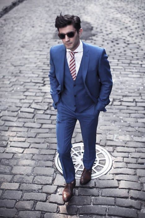 Navy Blue Suit Brown Shoes Male Fashion