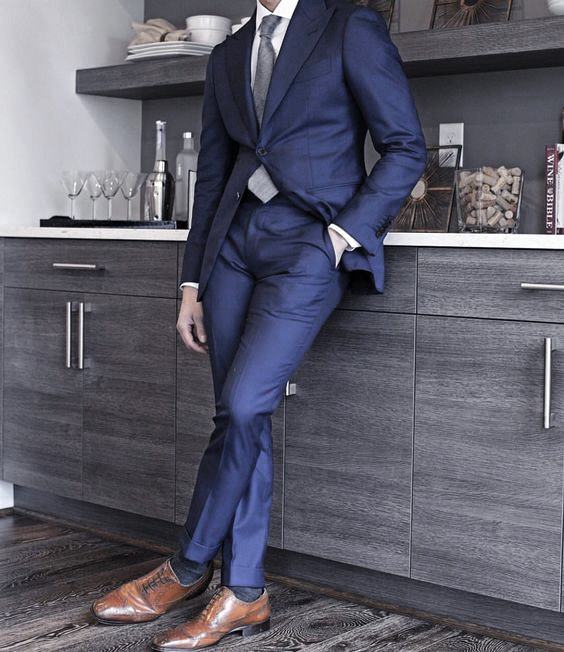 Navy Blue Suit Brown Shoes Mens Outfits