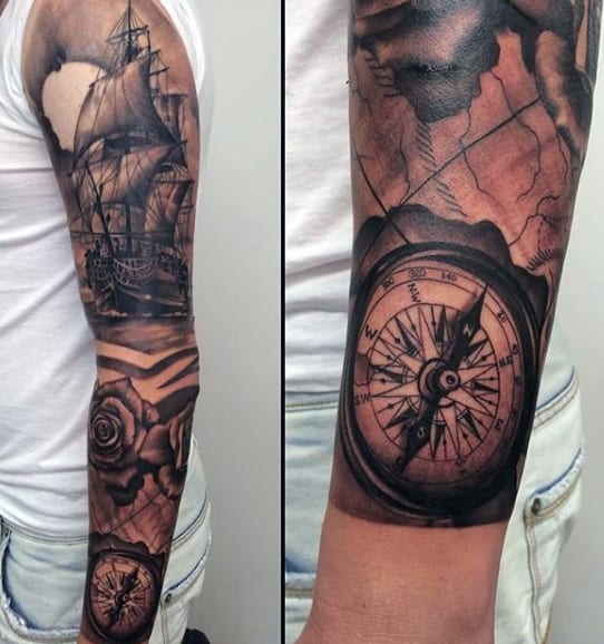 Navy Compass Tattoo For Men
