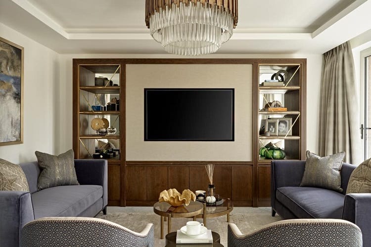 navy sofas brown wood tv cabinet wall mounted tv chandelier