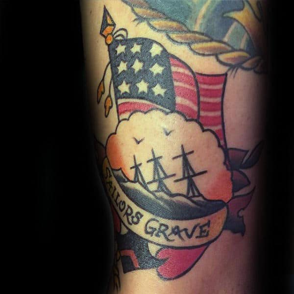 Navy Tribute Sailors Grave Mens Arm Tattoo