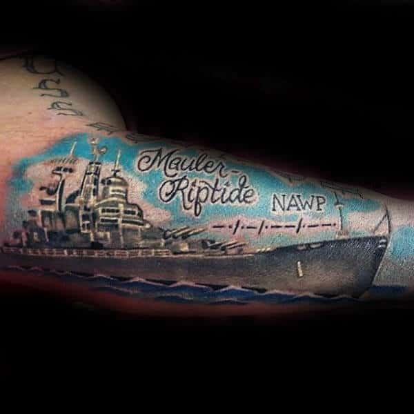 Navy With Sky Mens Outer Forearm Tattoo Ideas