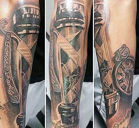 Neat Barbershop Pole Tattoo For Men On Arm