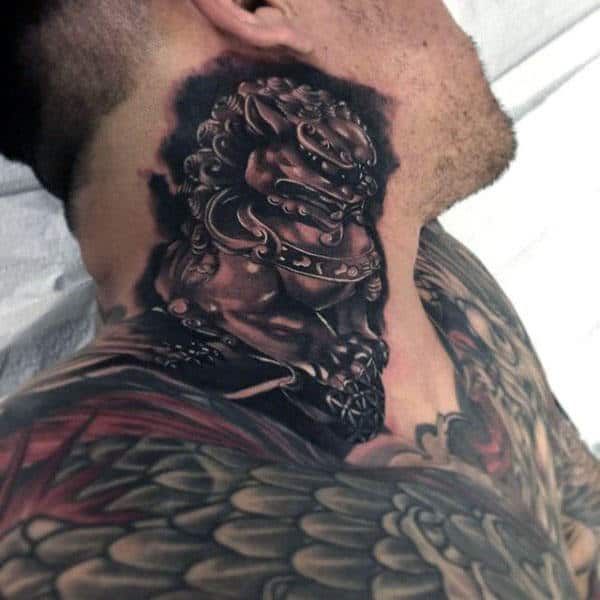 Neck Foo Dog Shaded Guys Tattoos