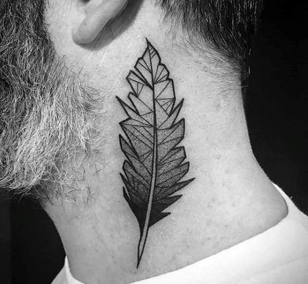 Neck Geometric Feather Tattoo Ideas For Males