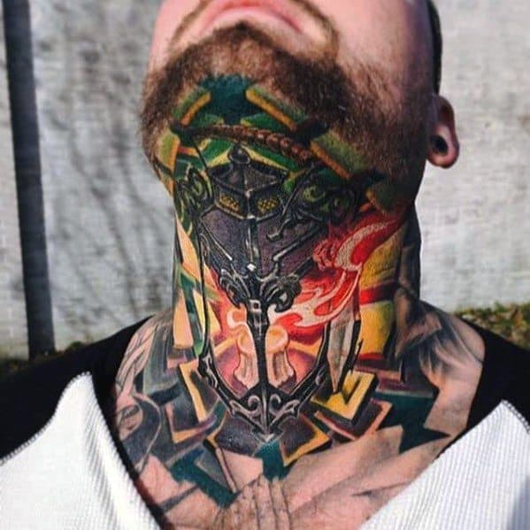 Neck Lantern Tattoo On Men