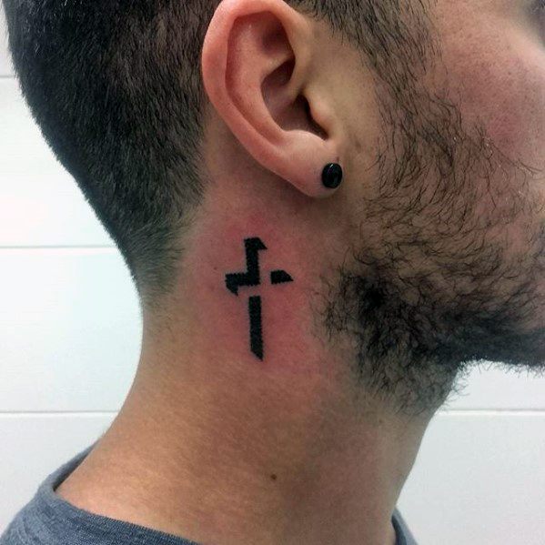 Neck Simple Christian Mens Cross Tattoo Ideas