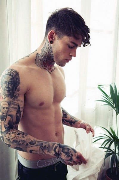 Tattooed shirtless man